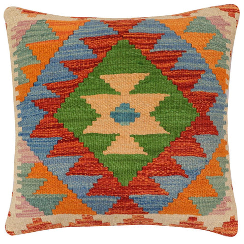 handmade Traditional Pillow Rust Blue Hand-Woven SQUARE 100% WOOL Hand woven turkish pillow2 x 2