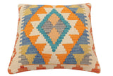 handmade Traditional Pillow Blue Beige Hand-Woven SQUARE 100% WOOL  Hand woven turkish pillow  2 x 2