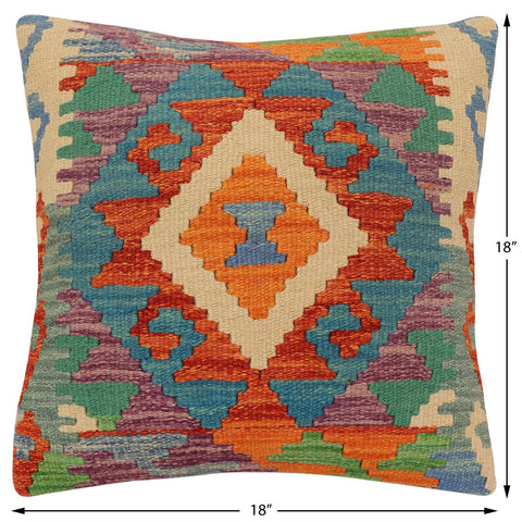 handmade Traditional Pillow Rust Blue Hand-Woven SQUARE 100% WOOL Hand woven turkish pillow2 x 2