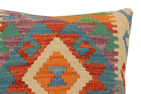 handmade Traditional Pillow Rust Blue Hand-Woven SQUARE 100% WOOL Hand woven turkish pillow2 x 2