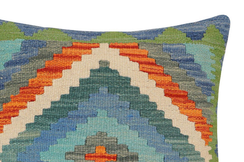 handmade Traditional Pillow Blue Rust Hand-Woven SQUARE 100% WOOL  Hand woven turkish pillow  2 x 2