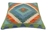 handmade Traditional Pillow Blue Rust Hand-Woven SQUARE 100% WOOL  Hand woven turkish pillow  2 x 2
