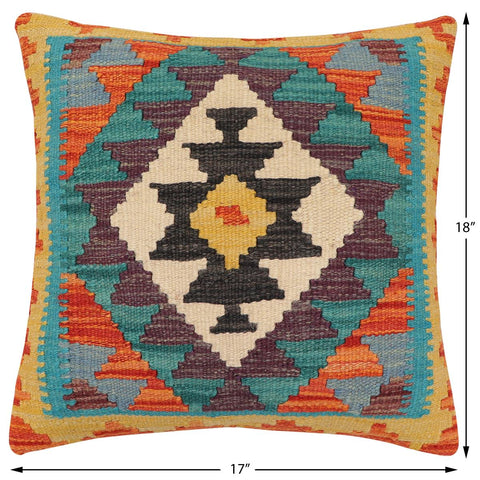 handmade Traditional Pillow Rust Blue Hand-Woven SQUARE 100% WOOL  Hand woven turkish pillow  2 x 2