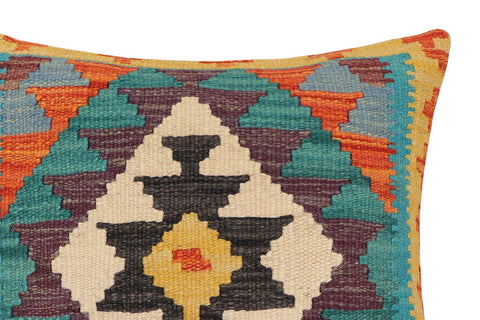 handmade Traditional Pillow Rust Blue Hand-Woven SQUARE 100% WOOL  Hand woven turkish pillow  2 x 2