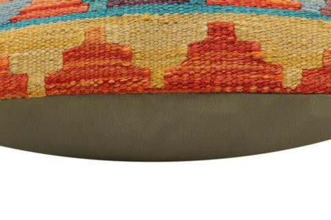 handmade Traditional Pillow Rust Blue Hand-Woven SQUARE 100% WOOL  Hand woven turkish pillow  2 x 2