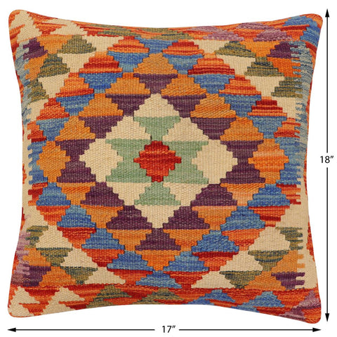handmade Traditional Pillow Rust Blue Hand-Woven SQUARE 100% WOOL  Hand woven turkish pillow  2 x 2