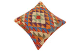 handmade Traditional Pillow Rust Blue Hand-Woven SQUARE 100% WOOL  Hand woven turkish pillow  2 x 2