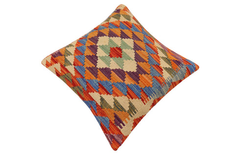 handmade Traditional Pillow Rust Blue Hand-Woven SQUARE 100% WOOL  Hand woven turkish pillow  2 x 2