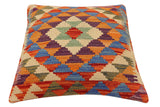 handmade Traditional Pillow Rust Blue Hand-Woven SQUARE 100% WOOL  Hand woven turkish pillow  2 x 2