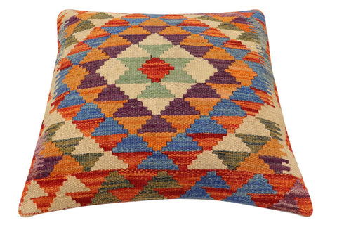 handmade Traditional Pillow Rust Blue Hand-Woven SQUARE 100% WOOL  Hand woven turkish pillow  2 x 2