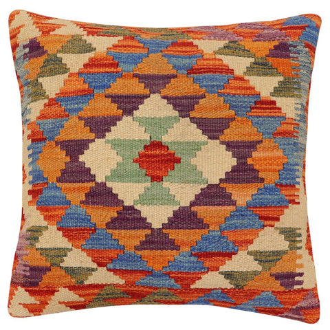 handmade Traditional Pillow Rust Blue Hand-Woven SQUARE 100% WOOL  Hand woven turkish pillow  2 x 2