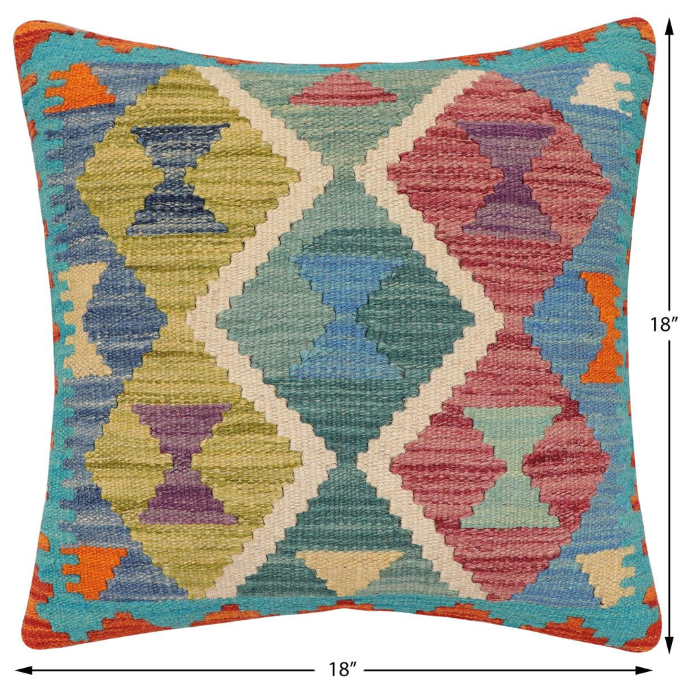 handmade Traditional Pillow Rust Blue Hand-Woven SQUARE 100% WOOL Hand woven turkish pillow2' x 2'