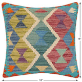 handmade Traditional Pillow Rust Blue Hand-Woven SQUARE 100% WOOL Hand woven turkish pillow2' x 2'