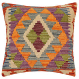 handmade Traditional Pillow Rust Blue Hand-Woven SQUARE 100% WOOL  Hand woven turkish pillow  2 x 2