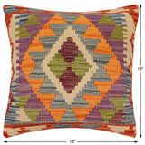 handmade Traditional Pillow Rust Blue Hand-Woven SQUARE 100% WOOL  Hand woven turkish pillow  2 x 2