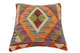 handmade Traditional Pillow Rust Blue Hand-Woven SQUARE 100% WOOL  Hand woven turkish pillow  2 x 2