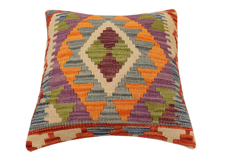 handmade Traditional Pillow Rust Blue Hand-Woven SQUARE 100% WOOL  Hand woven turkish pillow  2 x 2