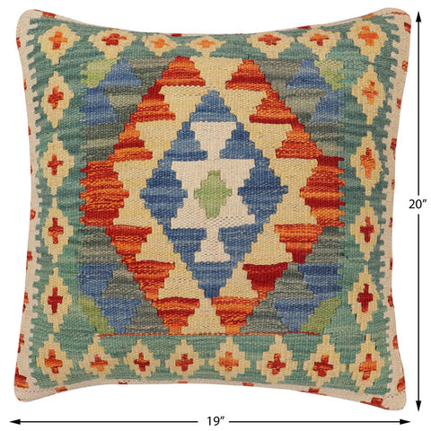 handmade Traditional Pillow Rust Blue Hand-Woven SQUARE 100% WOOL  Hand woven turkish pillow  PILLOW
