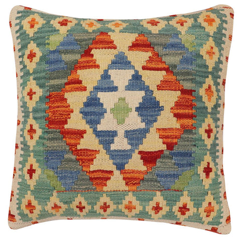 handmade Traditional Pillow Rust Blue Hand-Woven SQUARE 100% WOOL  Hand woven turkish pillow  PILLOW