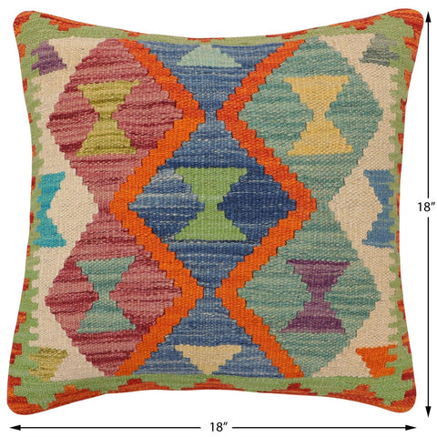 handmade Traditional Pillow Rust Blue Hand-Woven SQUARE 100% WOOL Hand woven turkish pillow2 x 2