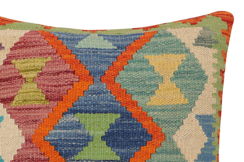 handmade Traditional Pillow Rust Blue Hand-Woven SQUARE 100% WOOL Hand woven turkish pillow2 x 2