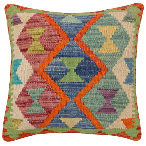 handmade Traditional Pillow Rust Blue Hand-Woven SQUARE 100% WOOL Hand woven turkish pillow2 x 2