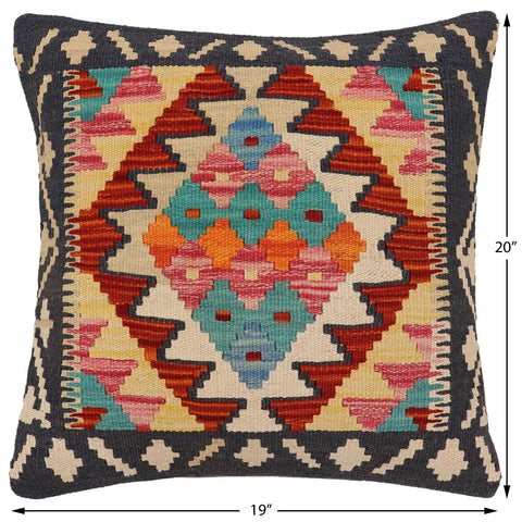 handmade Traditional Pillow Rust Blue Hand-Woven SQUARE 100% WOOL  Hand woven turkish pillow  PILLOW