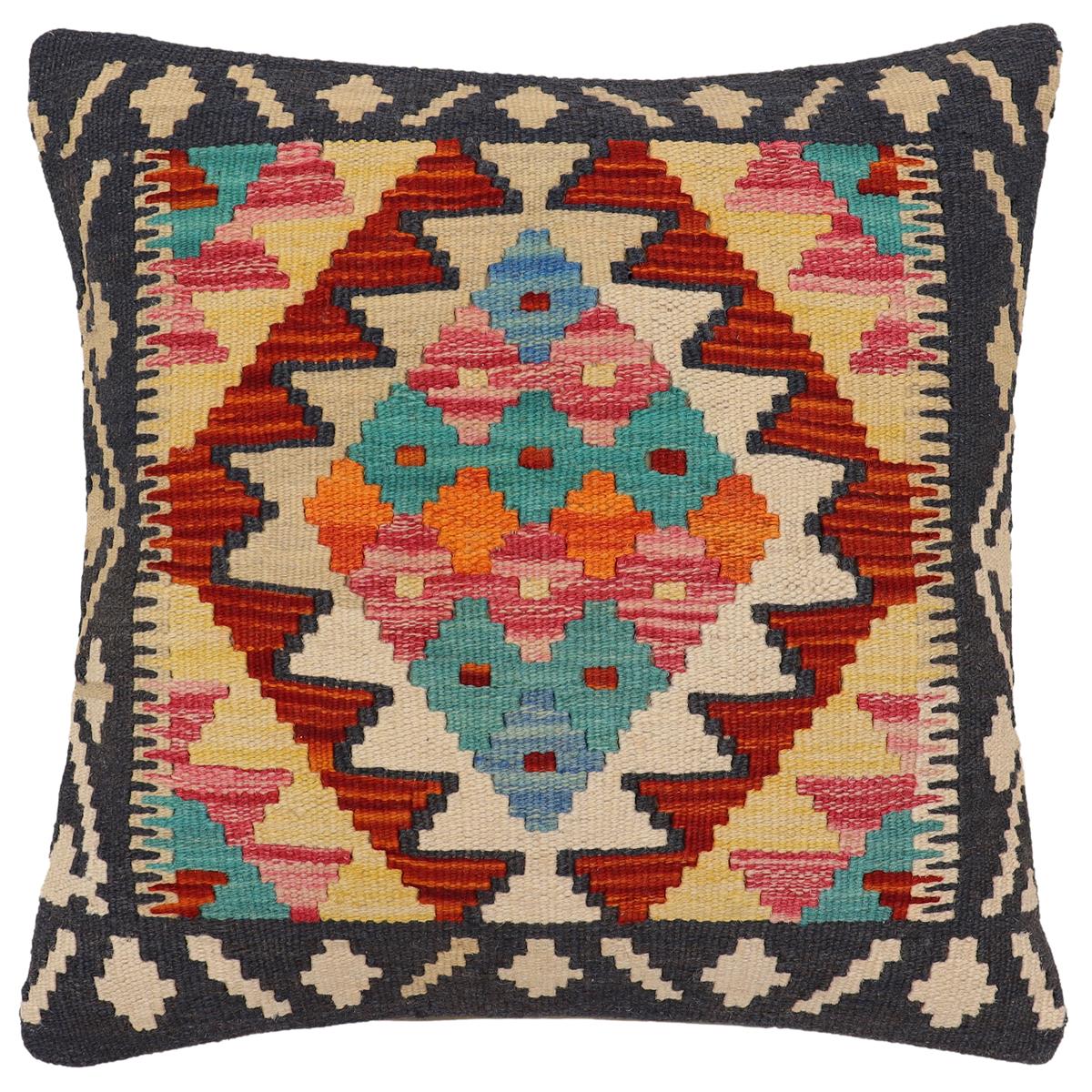 handmade Traditional Pillow Rust Blue Hand-Woven SQUARE 100% WOOL  Hand woven turkish pillow  PILLOW