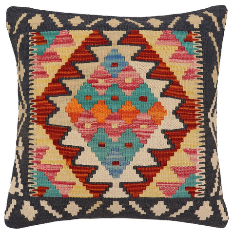 handmade Traditional Pillow Rust Blue Hand-Woven SQUARE 100% WOOL  Hand woven turkish pillow  PILLOW