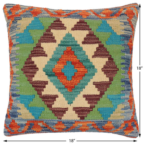 handmade Traditional Pillow Rust Blue Hand-Woven SQUARE 100% WOOL Hand woven turkish pillow2 x 2