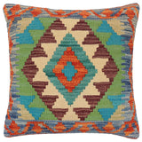 handmade Traditional Pillow Rust Blue Hand-Woven SQUARE 100% WOOL Hand woven turkish pillow2' x 2'