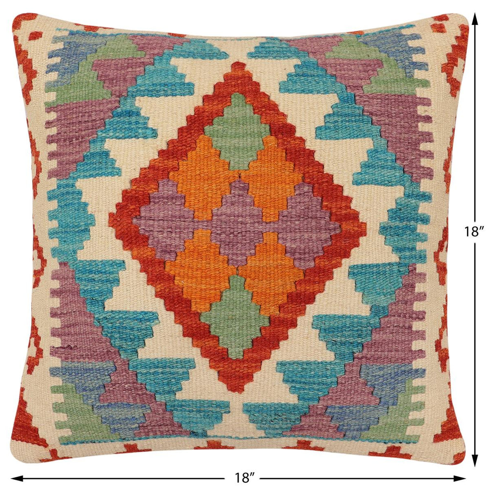 handmade Traditional Pillow Rust Blue Hand-Woven SQUARE 100% WOOL Hand woven turkish pillow2' x 2'