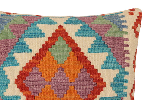 handmade Traditional Pillow Rust Blue Hand-Woven SQUARE 100% WOOL Hand woven turkish pillow2 x 2