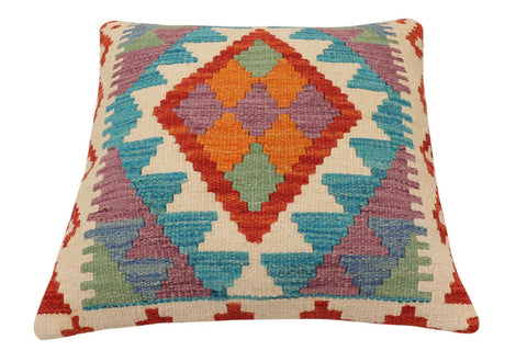 handmade Traditional Pillow Rust Blue Hand-Woven SQUARE 100% WOOL Hand woven turkish pillow2 x 2
