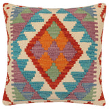 handmade Traditional Pillow Rust Blue Hand-Woven SQUARE 100% WOOL Hand woven turkish pillow2' x 2'