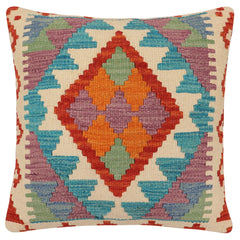 handmade Traditional Pillow Rust Blue Hand-Woven SQUARE 100% WOOL Hand woven turkish pillow2' x 2'