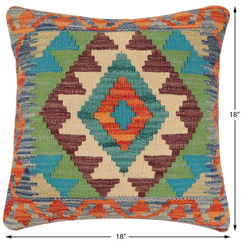 handmade Traditional Pillow Rust Blue Hand-Woven SQUARE 100% WOOL Hand woven turkish pillow2 x 2