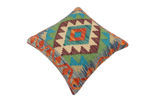 handmade Traditional Pillow Rust Blue Hand-Woven SQUARE 100% WOOL Hand woven turkish pillow2 x 2