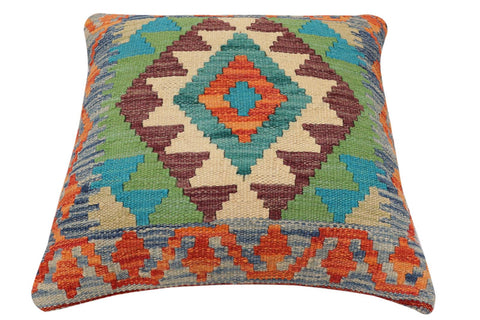 handmade Traditional Pillow Rust Blue Hand-Woven SQUARE 100% WOOL Hand woven turkish pillow2 x 2
