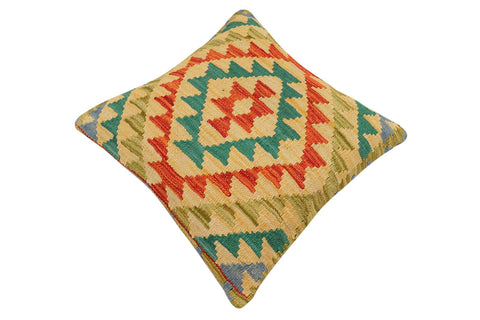 handmade Traditional Pillow Rust Blue Hand-Woven SQUARE 100% WOOL  Hand woven turkish pillow  2 x 2