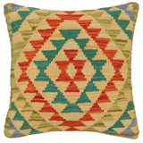 handmade Traditional Pillow Rust Blue Hand-Woven SQUARE 100% WOOL  Hand woven turkish pillow  2 x 2