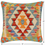 handmade Traditional Pillow Rust Blue Hand-Woven SQUARE 100% WOOL Hand woven turkish pillow2' x 2'