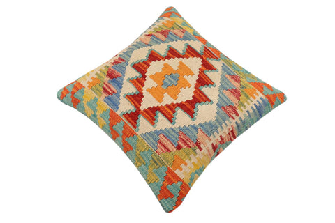 handmade Traditional Pillow Rust Blue Hand-Woven SQUARE 100% WOOL Hand woven turkish pillow2 x 2