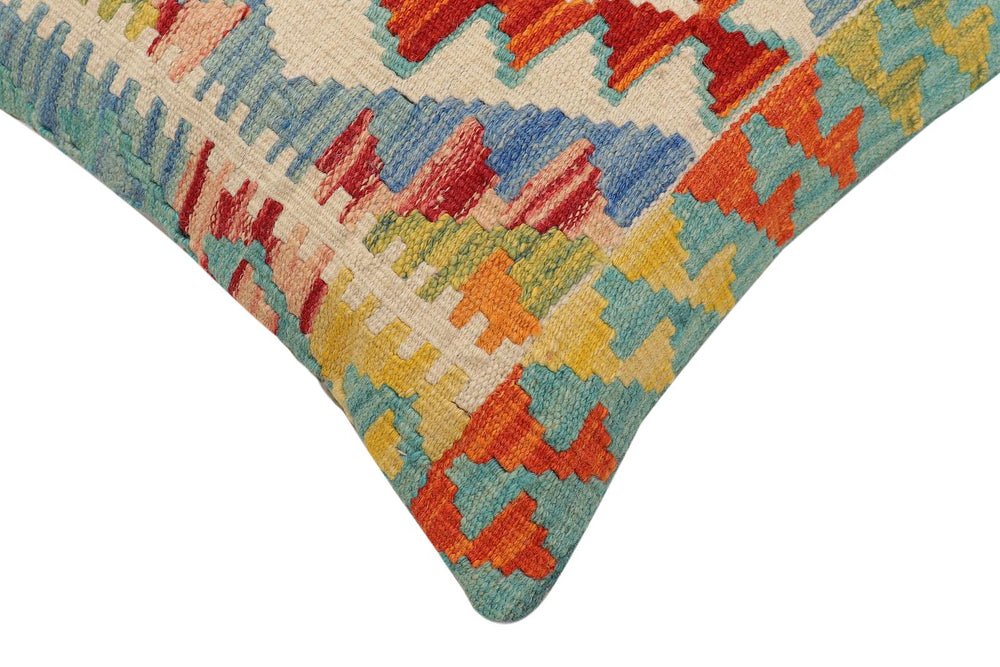 handmade Traditional Pillow Rust Blue Hand-Woven SQUARE 100% WOOL Hand woven turkish pillow2' x 2'