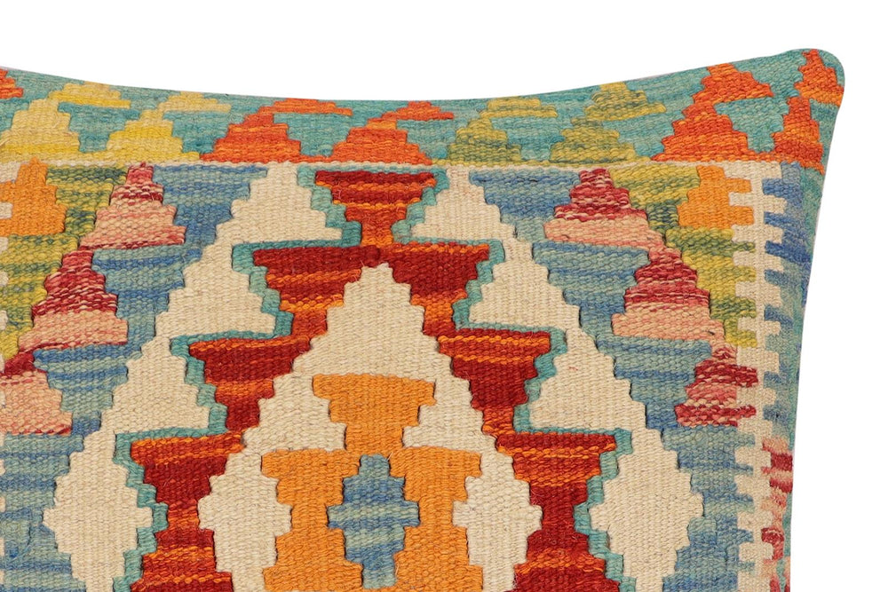 handmade Traditional Pillow Rust Blue Hand-Woven SQUARE 100% WOOL Hand woven turkish pillow2' x 2'