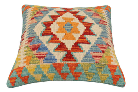 handmade Traditional Pillow Rust Blue Hand-Woven SQUARE 100% WOOL Hand woven turkish pillow2 x 2