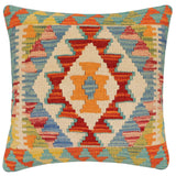 handmade Traditional Pillow Rust Blue Hand-Woven SQUARE 100% WOOL Hand woven turkish pillow2' x 2'