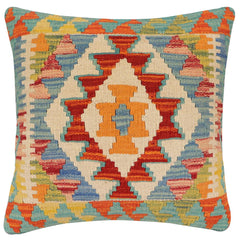 handmade Traditional Pillow Rust Blue Hand-Woven SQUARE 100% WOOL Hand woven turkish pillow2' x 2'