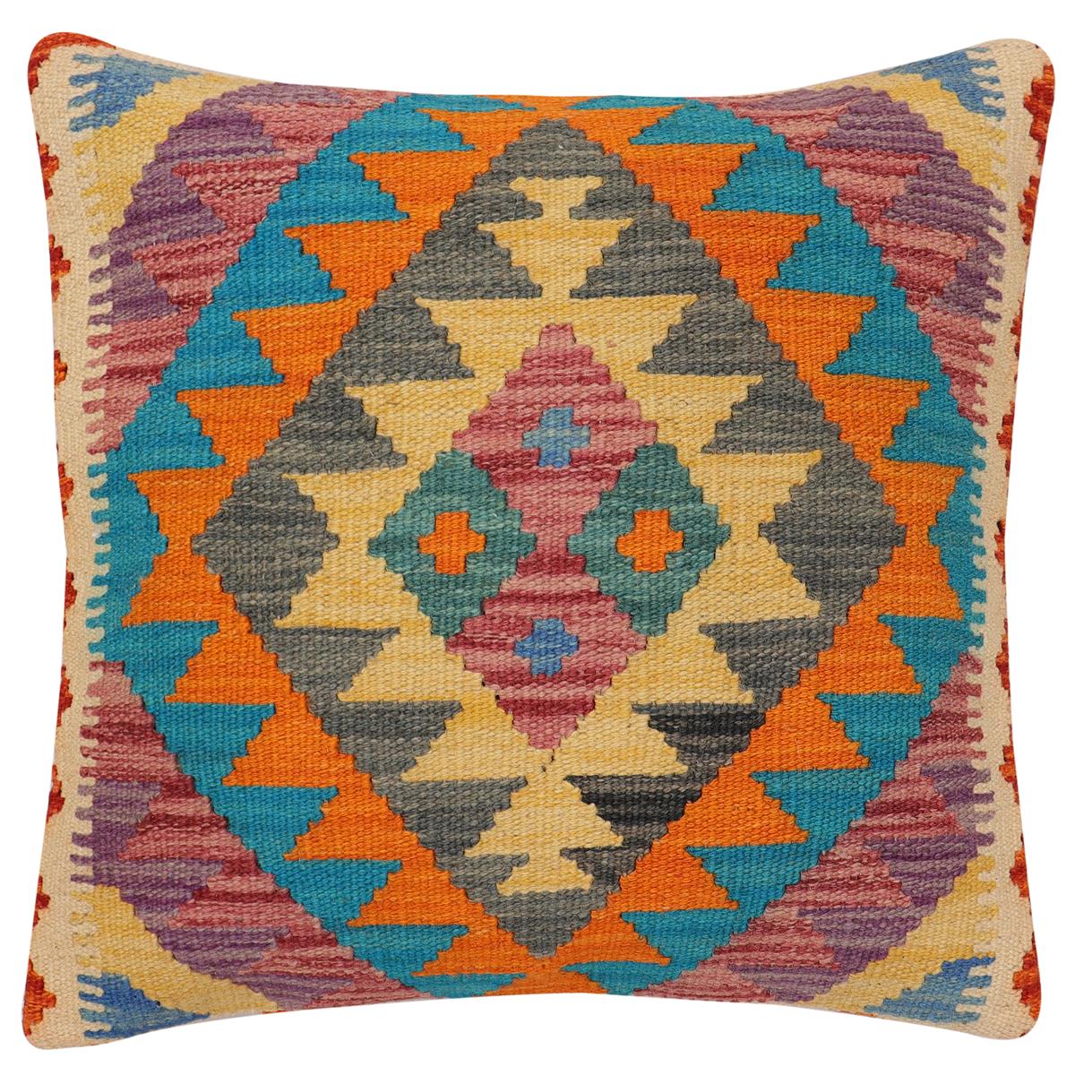 handmade Traditional Pillow Rust Blue Hand-Woven SQUARE 100% WOOL  Hand woven turkish pillow  PILLOW