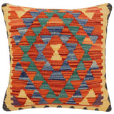 handmade Traditional Pillow Rust Blue Hand-Woven SQUARE 100% WOOL  Hand woven turkish pillow  2 x 2